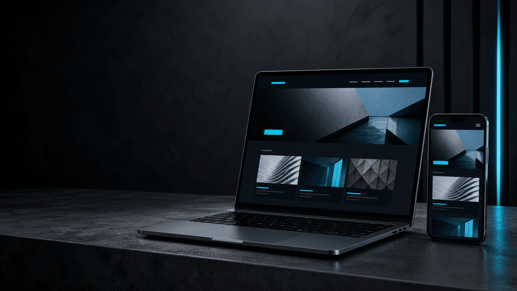 A responsive business website displayed on a laptop and smartphone